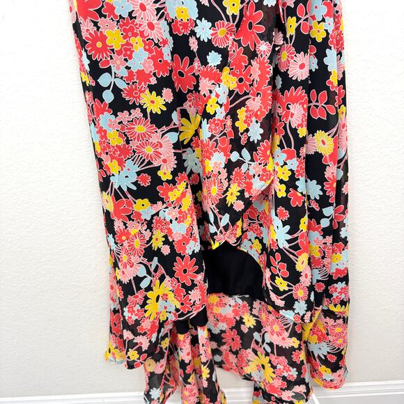 Modcloth Womens Bali Breeze Wrap Dress Size 2X Floral Retro Flowy Chiffon Black - Picture 5 of 9